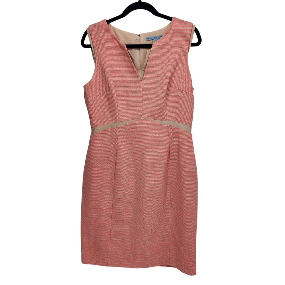 NWT Antonio Melani Pink Tan Pasadena Tweed Micro Dotted Sheath Dress Women's 8